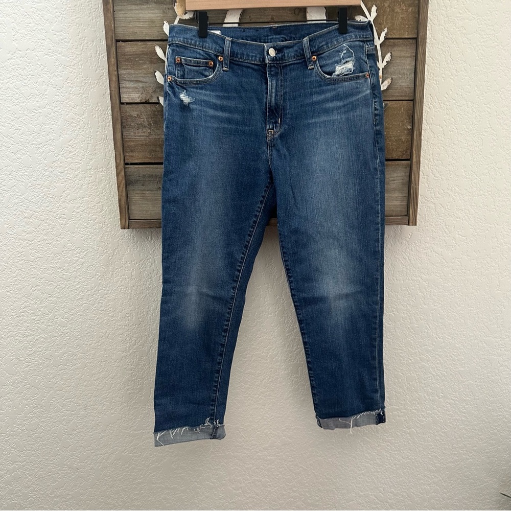 Gap girlfriend mid rise Women's Blue Distressed Jeans stretch‎ cotton size 30